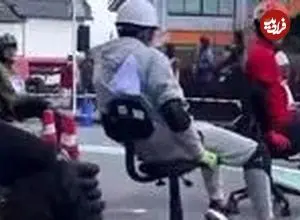 ببینید| مسابقه لیز خوردن با صندلی اداری در ژاپن