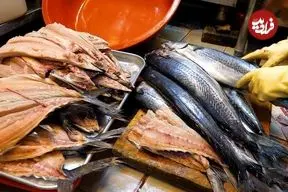 ببینید| غذای خیابانی در کره؛ کباب کردن انواع ماهی روی آتش در سئول