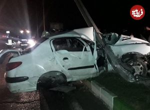 عکس؛ برخورد پژو ۲۰۶ با گاردریل دو قربانی گرفت