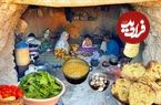 ببینید| غذای روستایی در ایران؛ پخت نان و آش با اسفناج توسط زوج عشایر در غار