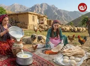 ببینید| غذای روستایی در ایران؛ پخت عدسی و نان تافتون و تهیه کره تازه