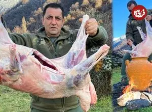 ببینید| غذای روستایی در آذربایجان؛ پخت یک غذای خاص با گوشت بره در کوزه