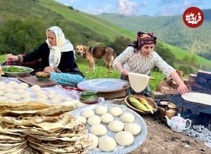 ببینید| غذای روستایی در ایران؛ پخت نان تافتون روی ساج و عدسی در طبیعت