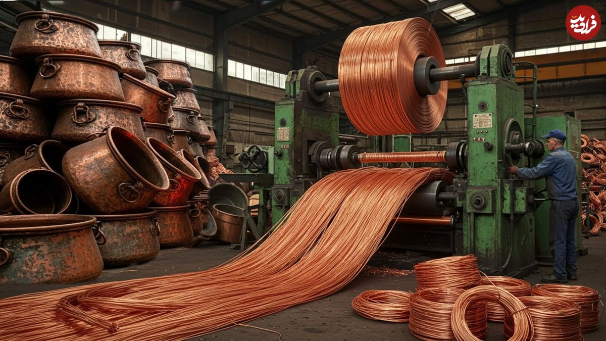 ببینید| فرآیند بازیافت قابلمه های مسی قدیمی برای تولید سیم برق
