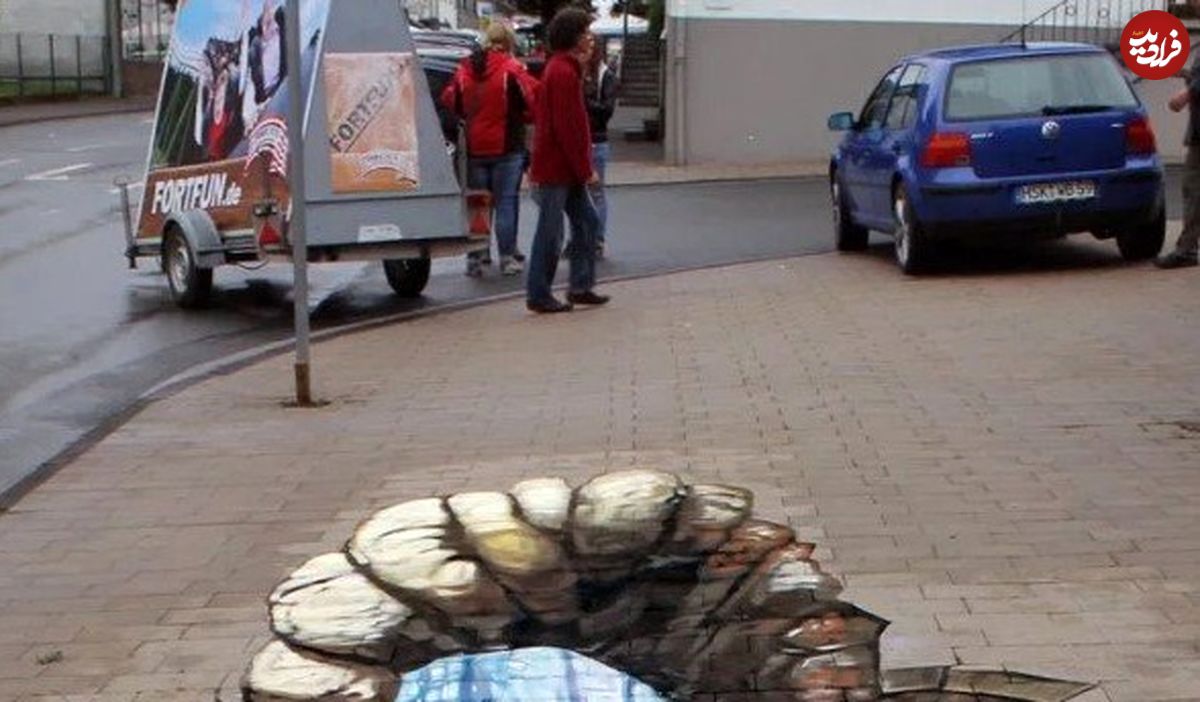 عکس؛ هنر خیابانی؛ خلاقیت هنرمند روس که «آهوهای غار برفی» را به «پیادهرو» آورده است