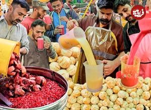 ببینید| غذای خیابانی در پاکستان؛ آب انار و آب پرتقال تازه در کراچی