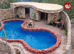 ببینید| روند ساخت یک ویلای استخردار با چوب و سنگ در جنگل های کامبوج