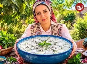ببینید| غذای روستایی در ایران؛ تهیه آب دوغ خیار در روستایی زیبا