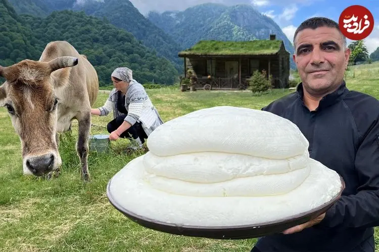 ببینید| غذای روستایی در آذربایجان؛ دوشیدن شیر تازه گاو و تهیه پنیر و خاچاپوری با آن