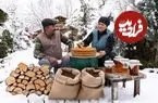 ببینید| غذای روستایی در آذربایجان؛ پخت کیک عسلی در هوای برفی روستا