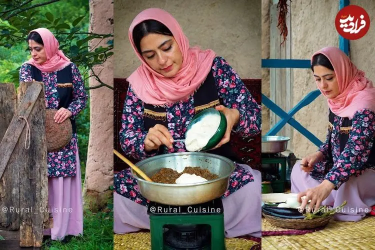 ببینید| غذای روستایی در ایران؛ برداشت بادمجان از مزرعه و تهیه کشک بادمجان با آن