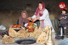 ببینید؛ غذای روستایی در افغانستان؛ پخت مرغ بریانی و نان تنوری