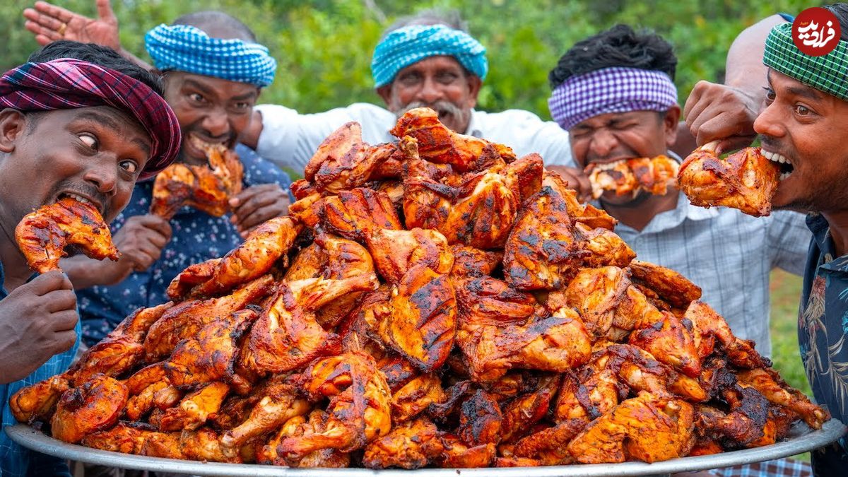 ببینید؛ غذای روستایی در هند؛ پخت مرغ بریان در روستا
