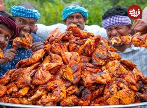 ببینید؛ غذای روستایی در هند؛ پخت مرغ بریان در روستا