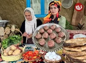 ببینید| غذای روستایی در ایران؛ پخت کوفته با گوشت چرخ کرده، سبزیجات و ادویه‌