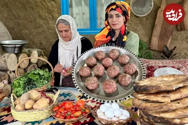 ببینید| غذای روستایی در ایران؛ پخت کوفته با گوشت چرخ کرده، سبزیجات و ادویه‌