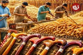 ببینید| مراحل دیدنی تولید انبوه عصاهای چوبی در کارگاهی در پاکستان