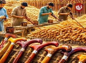 ببینید| مراحل دیدنی تولید انبوه عصاهای چوبی در کارگاهی در پاکستان