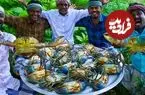 ببینید| غذای روستایی در هند؛ پخت یک غذای سنتی با 20 خرچنگ بزرگ