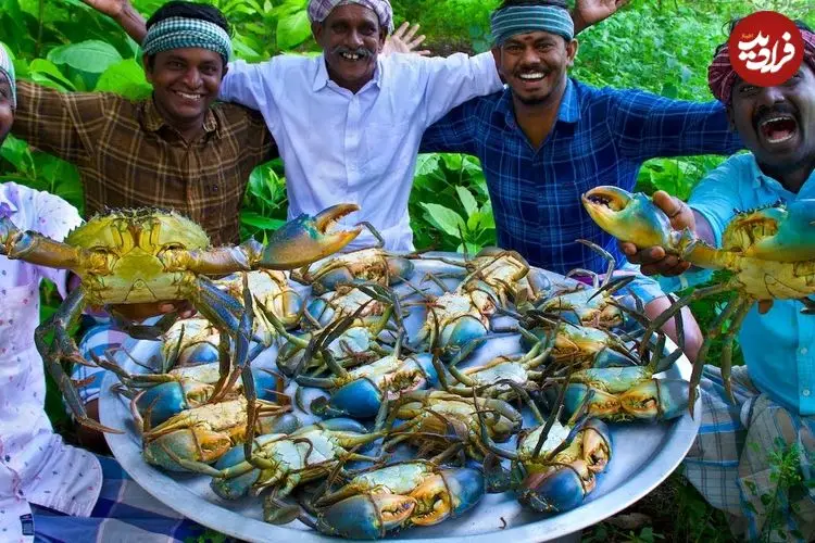 ببینید| غذای روستایی در هند؛ پخت یک غذای سنتی با 20 خرچنگ بزرگ