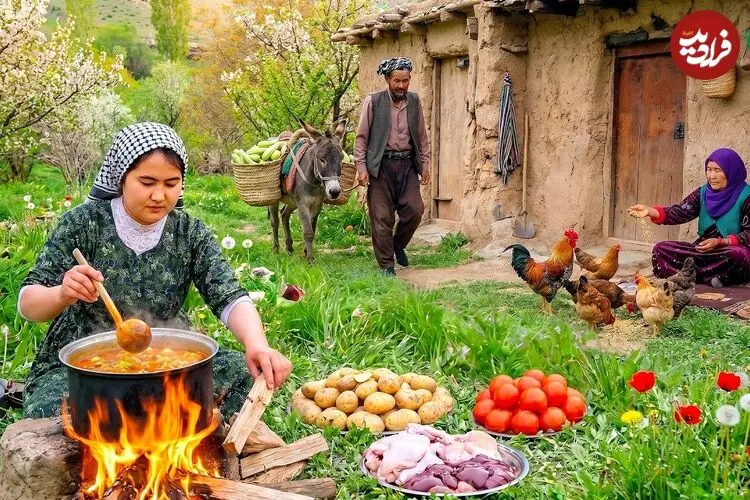 ببینید| غذای روستایی در افغانستان؛ پخت خوراک کدو سبز و سیب زمینی در روستایی زیبا