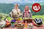 ببینید؛ غذای روستایی در ایران؛ کباب غاز شکم پر در تنور به همراه نان تازه