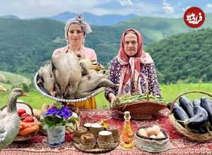 ببینید؛ غذای روستایی در ایران؛ کباب غاز شکم پر در تنور به همراه نان تازه