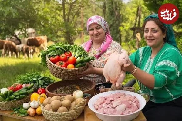 ببینید| غذای روستایی در ایران؛ تهیه جوجه کباب ترش در جنگل