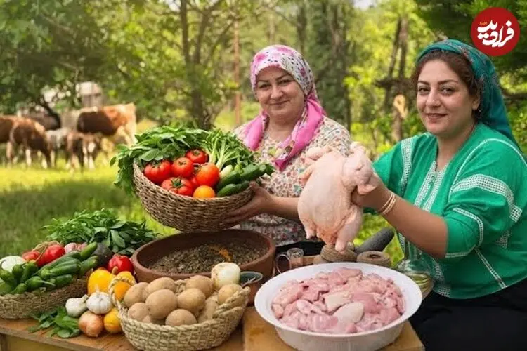 ببینید| غذای روستایی در ایران؛ تهیه جوجه کباب ترش در جنگل