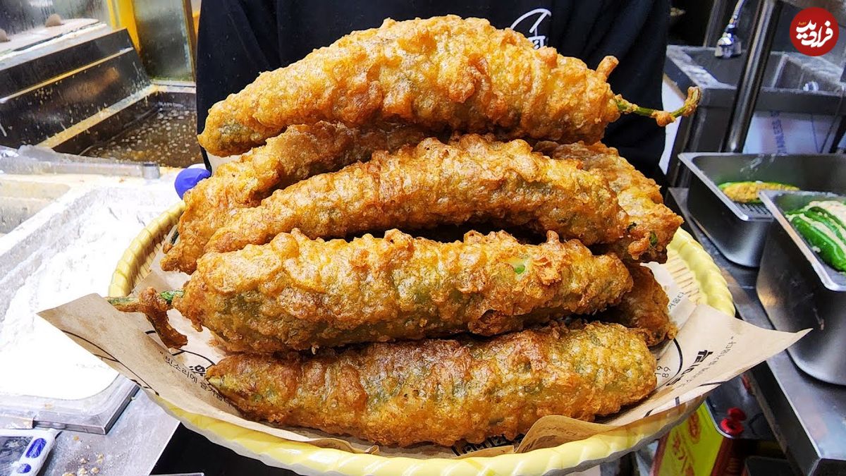 ببینید؛ غذای خیابانی در کره؛ فرآیند تهیه تمپورای فلفل و مرغ سوخاری در سئول