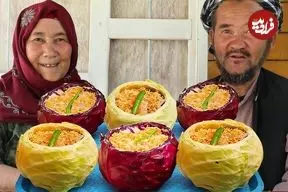 ببینید| غذای روستایی در افغانستان؛ پخت یک غذای متفاوت با برنج و کلم توسط زوج افغان