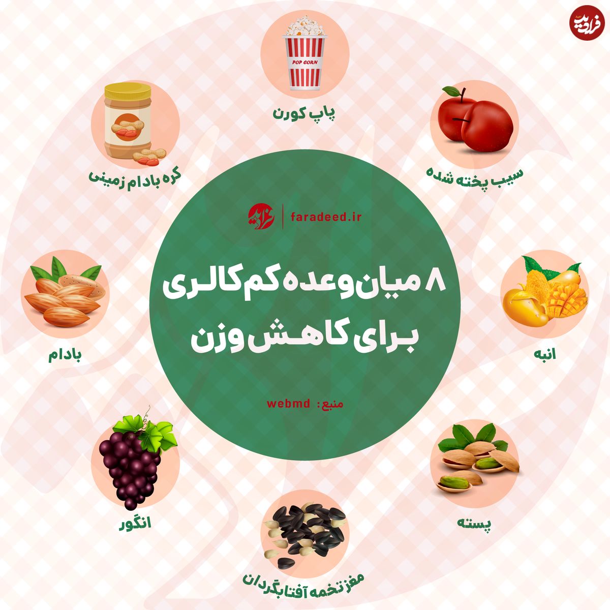 اینفوگرافی/ ۸ میانوعده کمکالری برای کاهش وزن