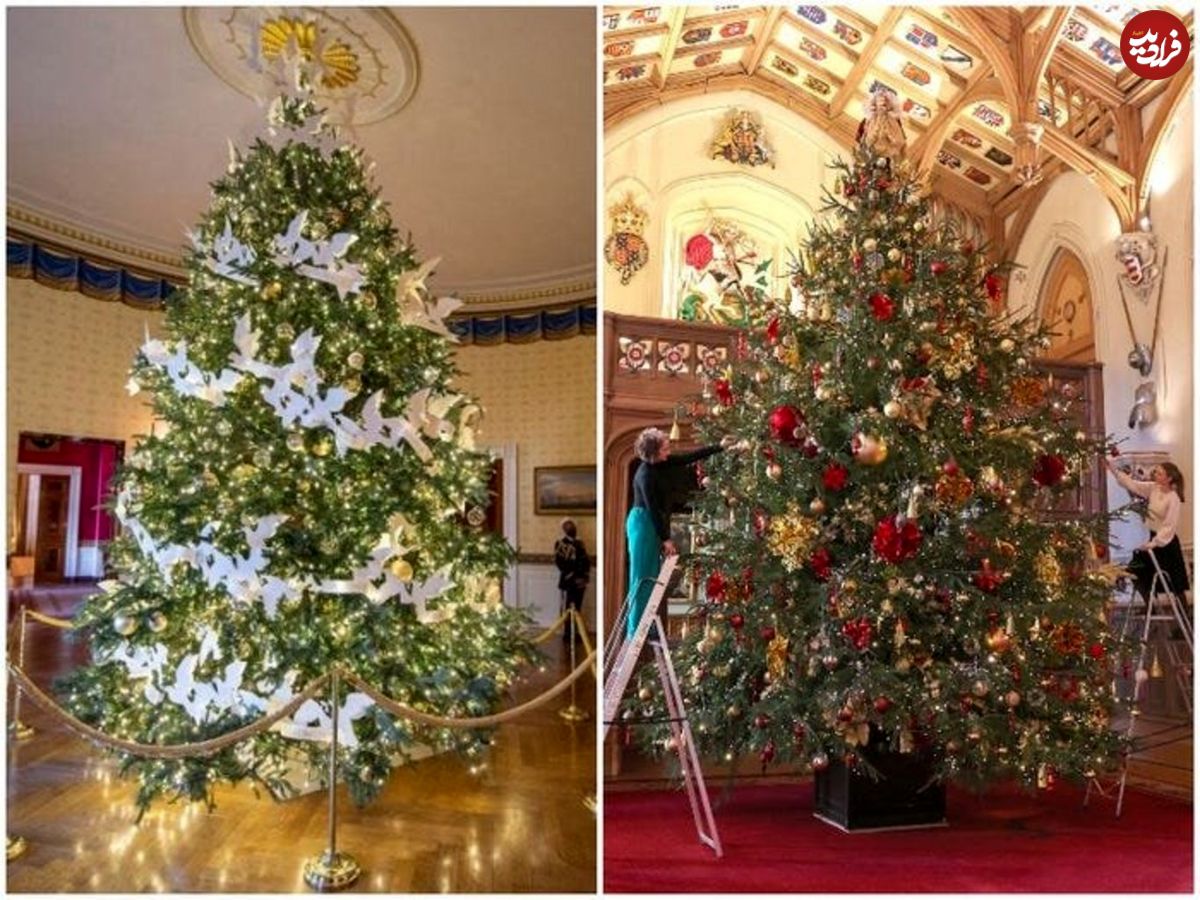تصاویر/ کاخ سفید و کاخ سلطنتی انگلستان در آستانه کریسمس