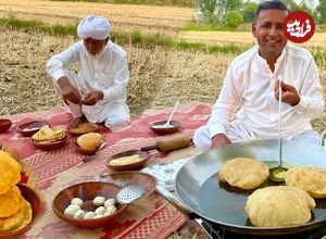 ببینید؛ غذای روستایی در پاکستان؛ پخت چوله باتوره توسط آشپز روستایی در طبیعت