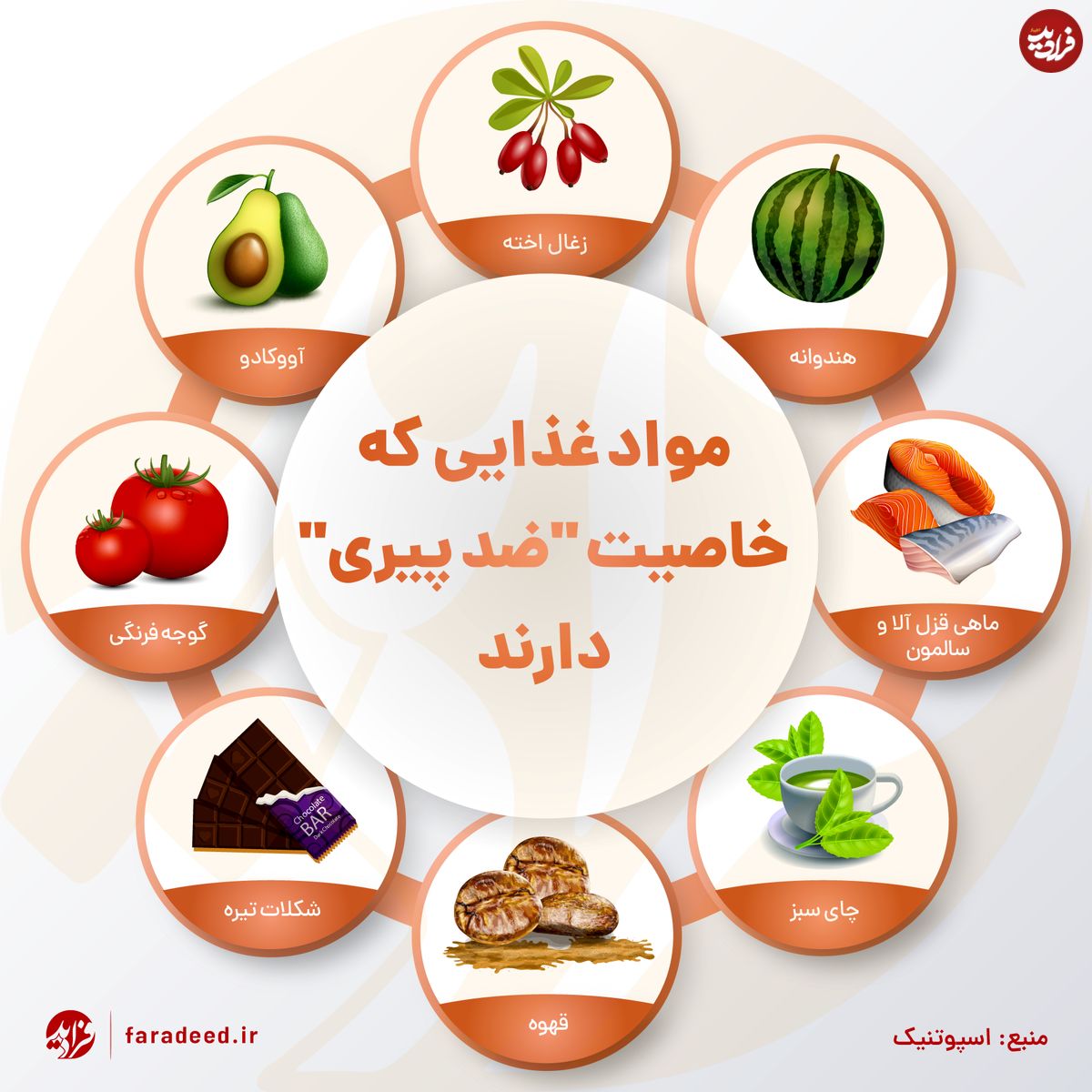 اینفوگرافی/ ۸ ماده غذایی که خاصیت ضد پیری دارند