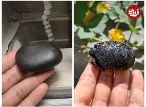 ببینید| فرآیند دیدنی ساخت مجسمه لاک پشت با یک تکه سنگ سیاه