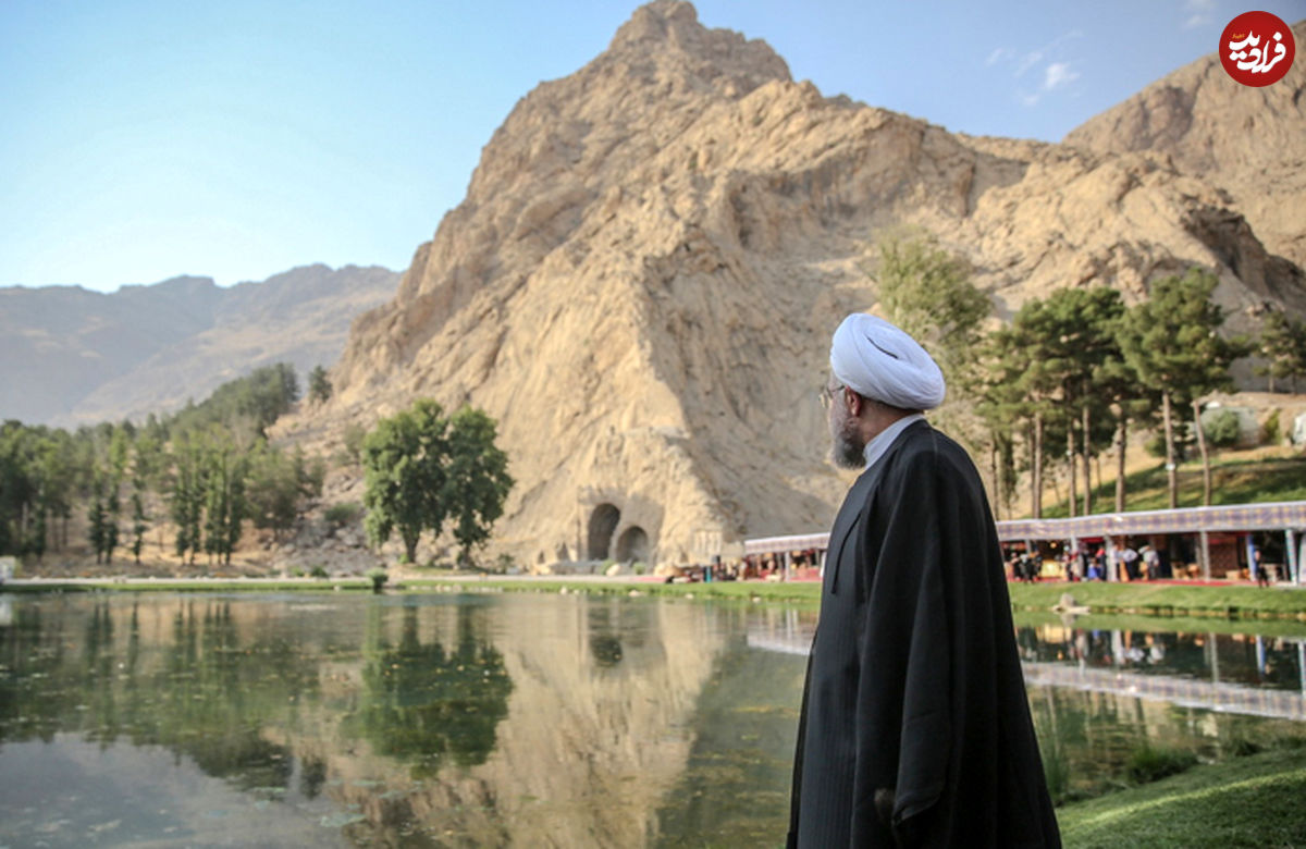 تصاویر/ روحانی در طاق بستان