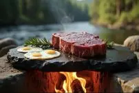 ببینید| غذای روستایی در انگلیس؛ پخت استیک در کنار رودخانه