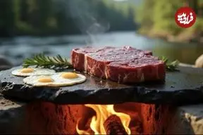 ببینید| غذای روستایی در انگلیس؛ پخت استیک در کنار رودخانه