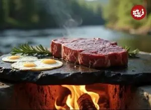 ببینید| غذای روستایی در انگلیس؛ پخت استیک در کنار رودخانه