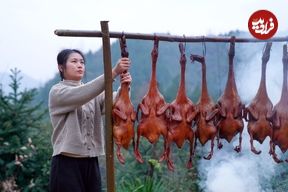 ببینید؛ غذای روستایی در چین؛ تخم مرغ نمک‌سود و اردک دودی در کوهستان 