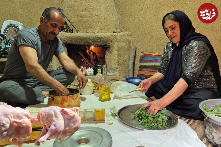 ببینید؛ غذای روستایی در ایران؛ پخت باقالی پلو با مرغ بریانی